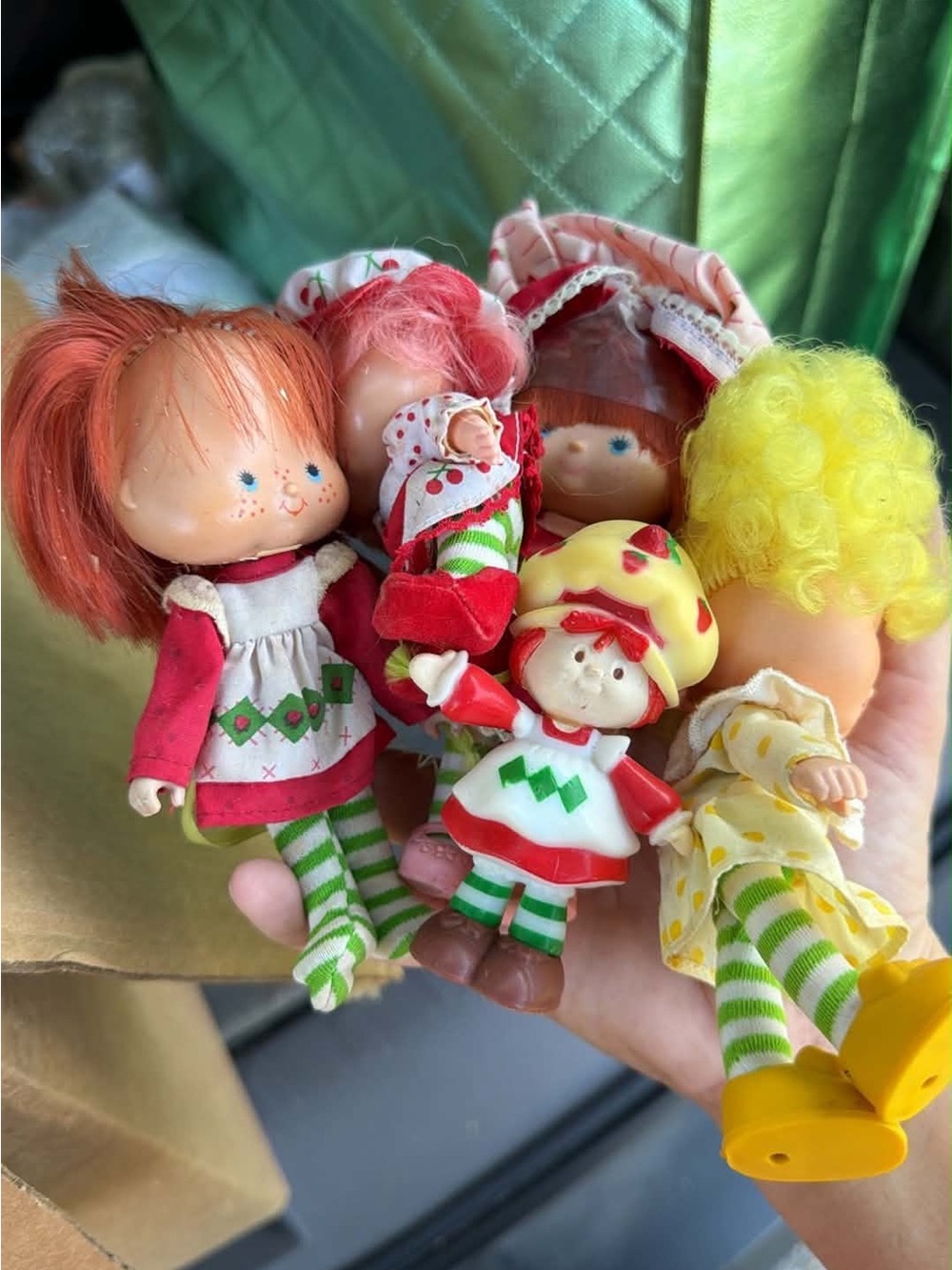 Set of Colorful Kids Dolls in Red, Pink, Yellow